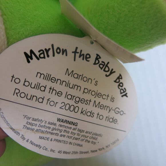 Commonwealth Y2K*NWT* MILLANIMALS Baby Marlon Teddy Bear 10" Green 01-01-00 Toy - Picture 6 of 7